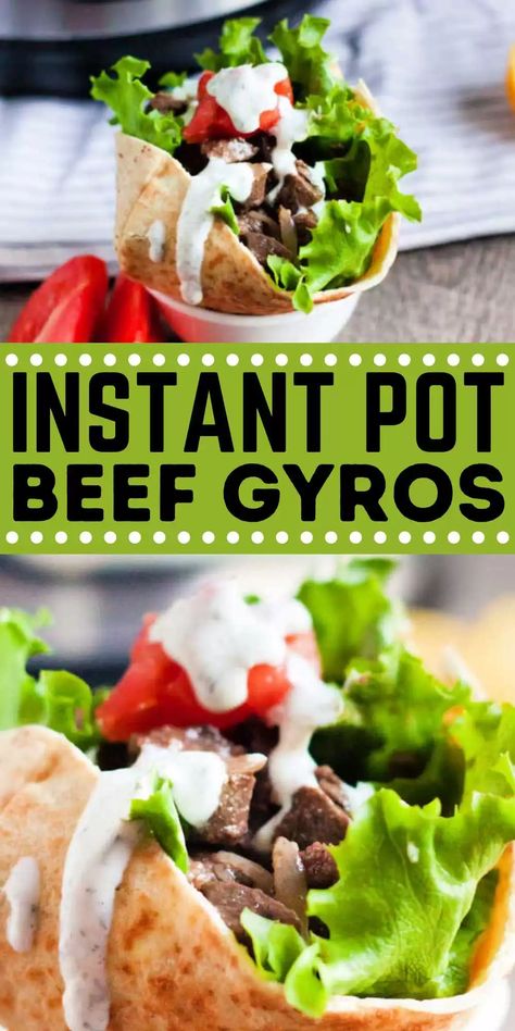 Instant Pot Beef Gyro Recipe - Easy Instant Pot Beef Gyros Beef Gyro Recipe, Beef Gyros, Beef Gyro, Gyro Recipe, Homemade Tzatziki Sauce, Pot Recipes Healthy, Homemade Tzatziki, Pot Recipes Easy, Potted Beef