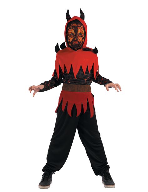 Disfraz de demonio del fuego Niño: Este traje de demonio es para niño.Se compone de una camiseta, un pantalón, un cinturón, un pasamontañas y una capa con capucha ( zapatos no incluidos).La camiseta es de... Fantasias Halloween, Deadpool, Batman, Halloween, Fictional Characters