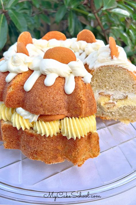 Banana Pudding Bundt Cake Banana Pudding Bundt Cake, Pudding Bundt Cake, Banana Bundt Cake, Banana Bundt, Cake Mixes, Homemade Cake, Bundt Cakes Recipes, Vanilla Wafers, Pudding Cake