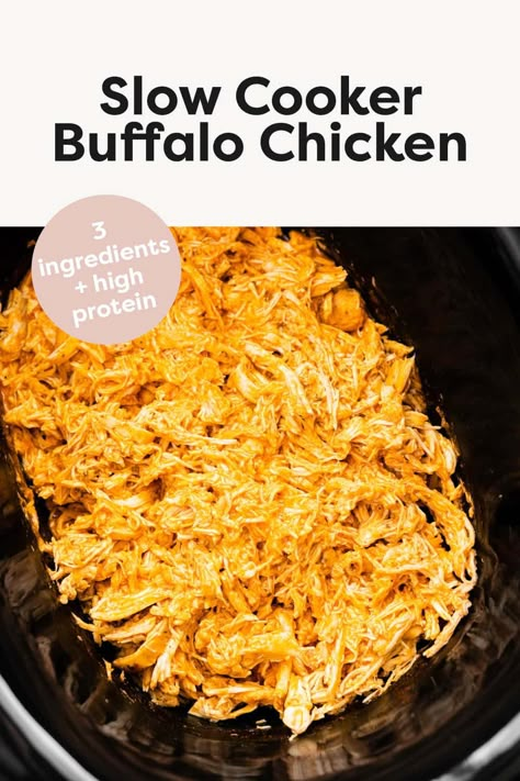 This slow cooker buffalo chicken recipe is super easy to make with only three ingredients! It's perfect for sandwiches, wraps, tacos, salads and so much more. Buffalo Chicken Recipe, Slow Cooker Buffalo Chicken, Buffalo Chicken Tacos, Crockpot Buffalo Chicken, Homemade Ranch Seasoning, Slow Cooker Bread, Sweet Potato Nachos, Buffalo Chicken Recipes, Sandwiches Wraps