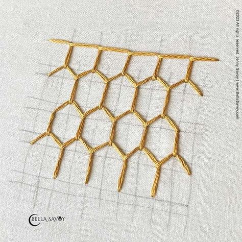 Honeycomb Stitch | Embroidery Stitch Tutorial – Bella Savoy Viking Embroidery, Honeycomb Stitch, Embroidery Stitch, Stitch Tutorial, Embroidery Stitches Tutorial, Embroidery Videos, Etsy Art Prints, Blanket Stitch, Straight Stitch