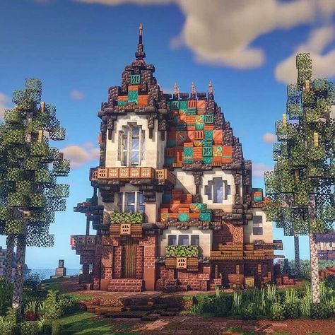 21 Minecraft Steampunk Build Ideas That Look Amazing - Mom's Got the Stuff Steampunk Mansion, Mc Houses, Minecraft Aesthetics, Casa Minecraft, Minecraft Starter House, Minecraft Steampunk, Steampunk City, Minecraft Structures, Minecraft House Plans