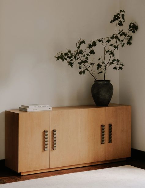 Fielder Modern Birch Sideboard Natural Wood Sideboard, Living Room Stools, Mid Century Sideboard, Solid Wood Sideboard, Burnished Brass, Cleaning Wood, Table Cafe, Wood Sideboard, Table Vases