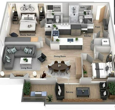 Sims Houses, 3d Floor Plan, 3d House Plans, Sims Builds, Small House Layout, Architectural Rendering, House Floor Design, Sims 4 House Design, Apartment Floor Plans