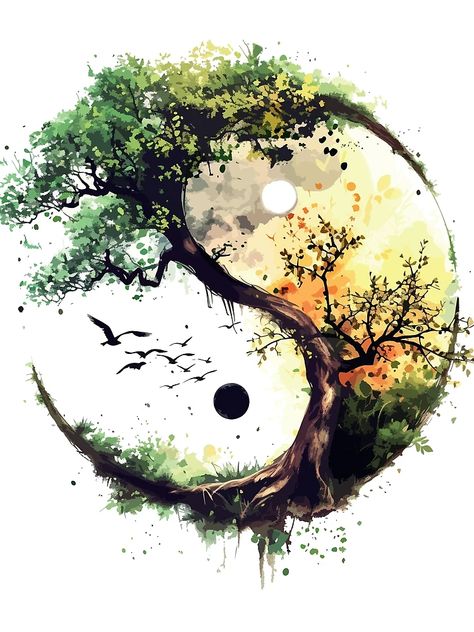 "Yin Yang,Tree of Life, Spiritual Gift" Scarf for Sale by SmartDesignsEE | Redbubble Spiritual Images Art, Yin Yang Art Tattoo, Life Tree Drawing, Creative Yin Yang, Tree Yin Yang, Yin And Yang Art, Yin Yang Painting, Tree Of Life Drawing, Tree Of Life Spiritual