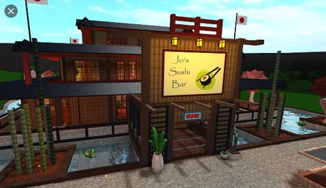 Bloxburg Restaurant Layout, Restaurant Bloxburg, Bloxburg Restaurant, Sushi Cafe, Restaurant Layout, Japanese Town, Sushi At Home, Tiny House Layout, Roblox Ideas