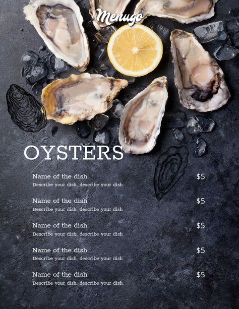 Another inset of the oyster template Oyster Restaurant, Restaurant Menu Template, Clam Bake, Brand Ideas, Heritage House, Catering Business, Dinner Options, Backyard For Kids, Menu Template