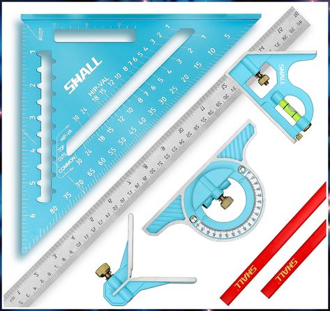 SHALL Rafter Square & Combination Square Tool Set, 7 Inch Aluminium-Alloy Carpenter Square & 16 Inch Zinc-Alloy Woodworking Framing Square Combo w/ Stainless Steel Ruler, 2 Carpentry Pencils, Scriber Framing Square, Combination Square, Rafter Square, Square Tool, Woodworking Square, Mitered Square, Speed Square, Carpenters Square, Triangle Ruler