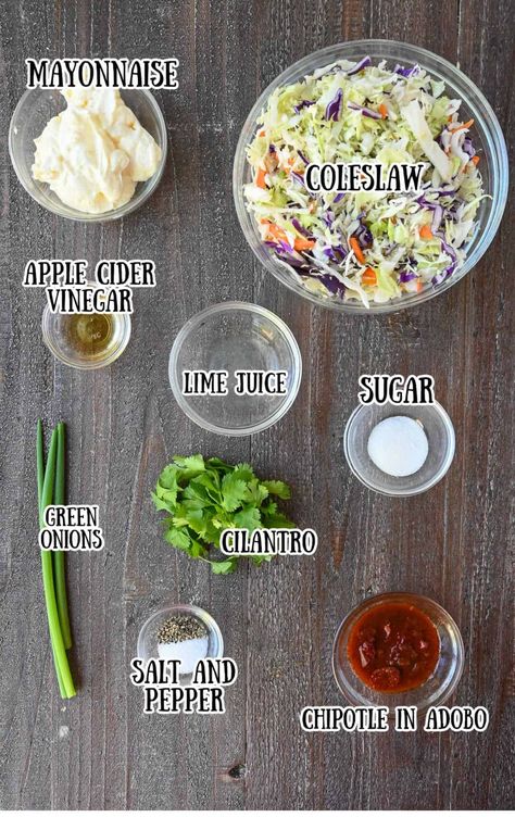 All the ingredients needed for this coleslaw. Baja Coleslaw Recipe, Chipotle Coleslaw Recipe, Finely Shredded Coleslaw Recipe, Jalapeno Cilantro Coleslaw, Coleslaw With Jalapeno And Cilantro, 12 Tomatoes Mexican Coleslaw, Chipotle Coleslaw, Lime Coleslaw, Low Carb Coleslaw