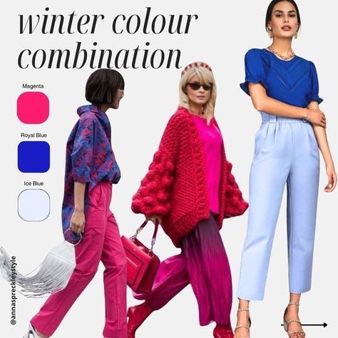 Colorful Cold Outfits, Winter Color Combos, Burnished Winter, True Winter Palette, Bright Winter Outfits, True Winter Color Palette, Cool Winter Color Palette, Dyt Type 4 Clothes, Color Seasons