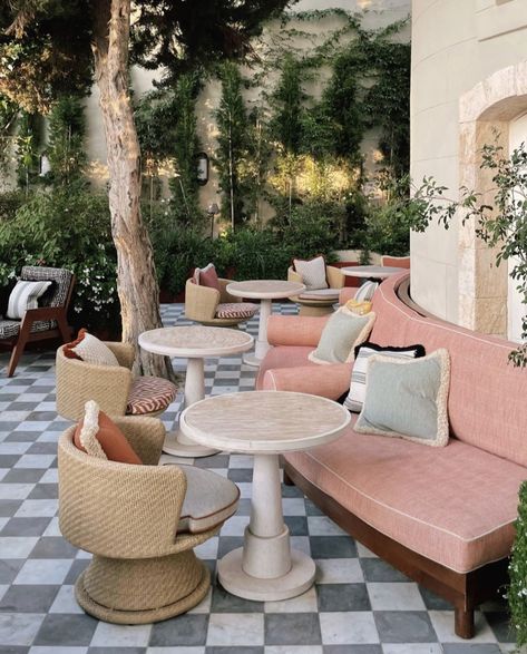 Restaurant Aesthetic, African Furniture, Palm Spring, Outdoor Living Design, Linen Pajamas, Side Garden, Hotel Project, Winter Getaway, Soho House