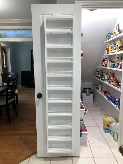 Pantry Makeover - Downsizing Part 4 - Herding Cats Here Pantry Below Staircase, Open Shelving In The Kitchen Pantry, Stair Closet Pantry, Under Stairs Pantry Design, Understair Pantry Organization, Closet Design Layout Narrow, Pantry Organization Under Stairs, Under Stairs Kitchen Pantry, Under Stairs Closet Pantry