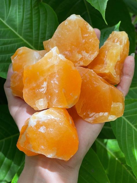 Window Sunlight, Rock Collecting, Cleansing Crystals, Raw Minerals, Orange Calcite, Orange Crystals, Pretty Rocks, Cool Rocks, Orange Orange