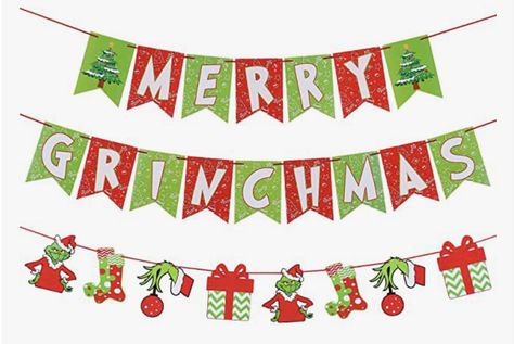 Grinch Garland, Grinch Tree, Grinch Trees, Grinch Party, Grinch Christmas Decorations, Merry Grinchmas, Grinch Stole Christmas, Printable Banner, Home Fireplace