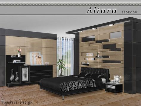 The Sims Resource: Altara Bedroom by NynaeveDesign • Sims 4 Downloads Die Sims 4, Dresser Shelves, Sims 4 Bedroom, Contemporary Nightstand, Mirror Headboard, Adult Bedroom, Brown Furniture, Sims 4 Update, Sims 4 Cc Furniture