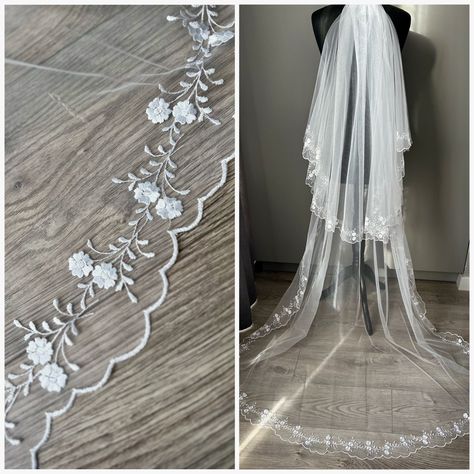 Boho Veil, Double Layer Veil, Boho Wedding Veil, Boho Veils, Veil Cathedral, Floral Veil, Veil Lace, Lace Veil, Boho Layering