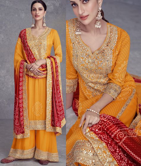 Yellow Bandhani suit ,Pakistani ,Indian, Wedding, Party Wea,r Designer, Salwar Kameez Suits, Ready Heavy Silk ,Dupatta ,Dress,Red Silk Haldi Suit Design, Pakistani Dresses Eid, Bandhani Suit, Gown Style Dress, Indian Wedding Party, Dupatta Dress, Pakistani Lehenga, Suit Pakistani, Designer Salwar Kameez