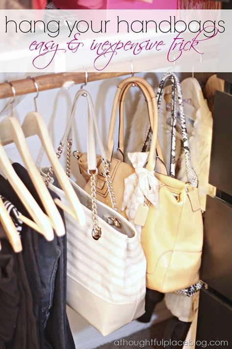 Hanging Purses, Best Closet Organization, A Thoughtful Place, Closet Hacks Organizing, Purse Storage, Closet Organizing Systems, Handbag Storage, Closet Organization Diy, Shower Hooks