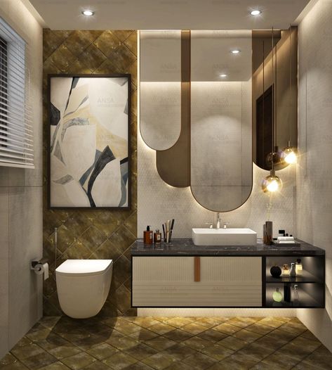 Luxury Vanity Ideas Bathroom, Kids Washroom, Luxury Washroom, Powder Toilet, Iconic Bathroom, Latest Bathroom Tiles Design, Wooden Bathroom Mirror, Toilet Designs, Toilet Design Modern