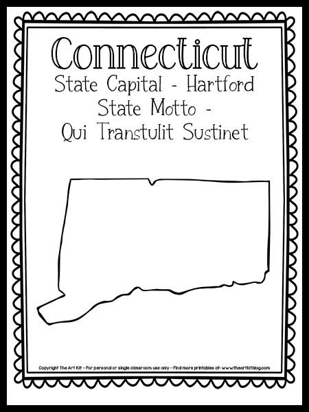 {Free Printable} Connecticut State Outline Coloring Page - The Art Kit Social Studies Unit, The 50 States, Center Activities, State Birds, Cosmic Art, History For Kids, Educational Activities For Kids, State Outline, Fun Printables