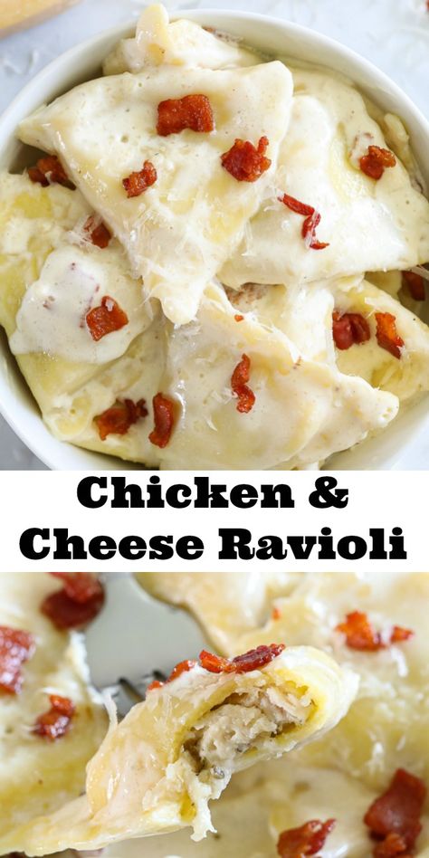 This Chicken and Cheese Ravioli is savory, creamy, and so delicious. It's also easy to make and uses just a few simple ingredients. #chickencheeseravioli #chickenandcheeseravioli #chickencheeseraviolirecipe #raviolirecipe Ravioli Dinner, Cheese Ravioli Recipe, Chicken Ravioli, Italian Cuisine Recipe, Chicken And Cheese, Ravioli Recipe, Mozzarella Chicken, Cheese Ravioli, Easy Pasta Recipes