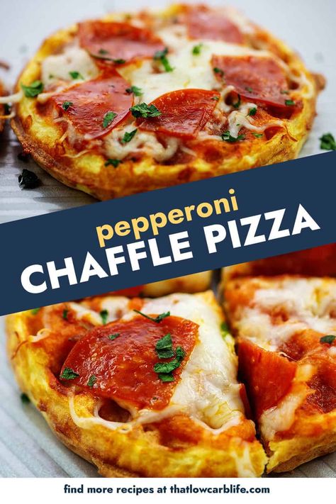 Ready in 15 minutes! These pizza chaffles are so quick and so filling! Plus they're low carb and keto! Chaffle Pizza, Pizza Chaffles, Low Carb Bagels, Waffle Maker Recipes, Low Carb Low Fat Recipes, Baking Powder Uses, Boiled Egg Diet Plan, No Carb Recipes, Low Carb Low Sugar