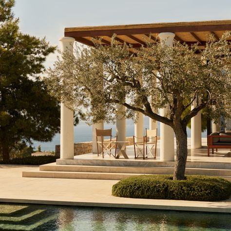 Amanzoe Greece, Oman Luxury, Aman Resort, Aman Resorts, Bungalow Resorts, Resort Interior Design, Resort Ideas, Carport Designs, Art Composition