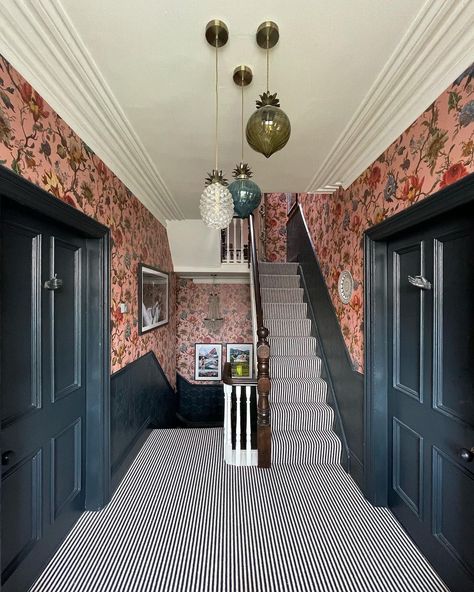 Sandra Baker Interior Styling (@the_idle_hands) • Instagram photos and videos Ercol Bed, Victorian Hallway Ideas, Farrow And Ball Railings, Edwardian Homes, Farrow And Ball Wallpaper, Victorian Hallway, Entryway Hall, Idle Hands, Light Colored Wood