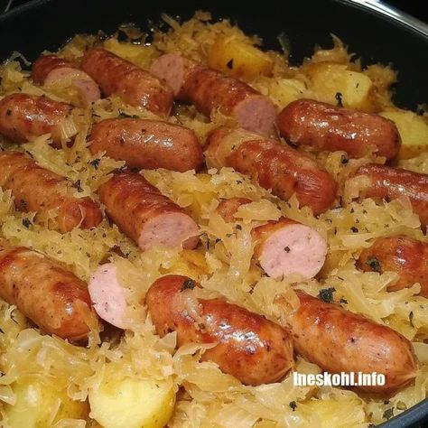 Polish sausage Sauerkraut and potatoes Polish Sausage Sauerkraut And Potatoes, Sauerkraut And Potatoes, Ineskohl Kitchen, Polish Sausage Recipes, Sausage Sauerkraut, Polish Sausage, Sauerkraut Recipes, Fermented Cabbage, Creamy Potato Soup