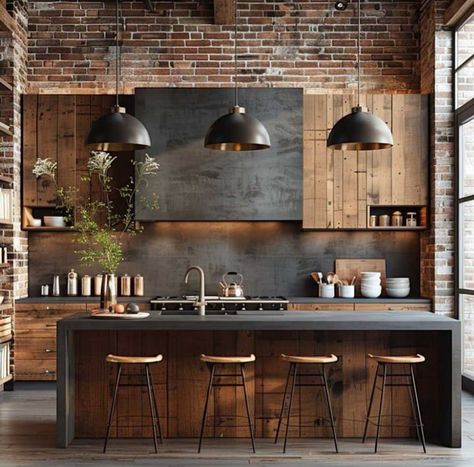 Urban Chic Kitchen, Home Industrial Kitchen, Industrial Home Decor Ideas, Industrial Office Kitchen, Industrial Interior Design Kitchen, Industrial Kitchen Cabinets, Kitchen Design Industrial, Industrial Design Kitchen, Modern Industrial Kitchen Design