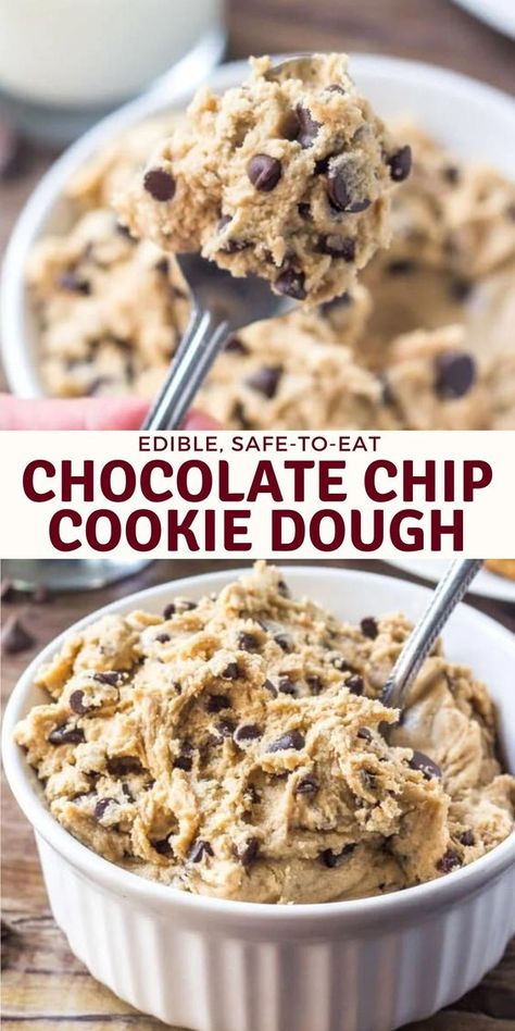 Edible Chocolate Chip Cookie Dough, Homemade Cookie Dough, Edible Cookie Dough Recipe, Raw Cookie Dough, Cookie Dough Recipes, Edible Cookies, Edible Cookie Dough, Easy Baking Recipes Desserts, Läcker Mat