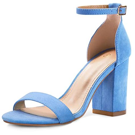 Shoe Image, Blue Heels, Chunky Block Heels, Prom Shoes, 5 Inch Heels, Ankle Straps, Block Heels Sandal, Heeled Sandals, Platform Heels