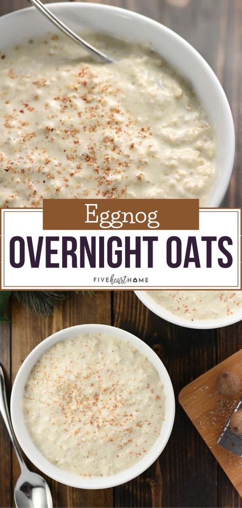 Egg Nog Overnight Oats, Halloween Overnight Oats, Eggnog Overnight Oats, Overnight Oats Christmas, Christmas Oatmeal Breakfast, Christmas Overnight Oats, Winter Overnight Oats, Oat Ideas, Healthy Winter Breakfast