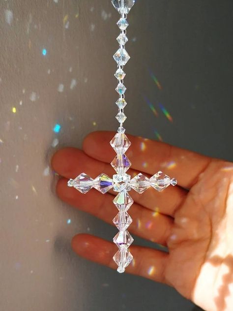 Light Pink Austrian Crystal Cross Rear View Car Charm Cross Suncatcher for Car or Home Car Charm Suncatcher Christmas Ornament Cross - Etsy Cross Gift Ideas, Crystal Suncatchers Swarovski, Cross Suncatcher, Swarovski Ornaments, Bead Cross, Cross Beads, Crystal Angels, Crystal Cross, Beaded Christmas Ornaments