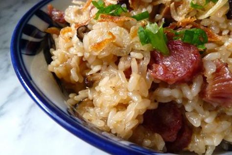 Making a place for Chinese cuisine at Thanksgiving with this toothsome and savory rice stuffing Sticky Rice Stuffing, Rice Stuffing Recipes, Chinese Sticky Rice, Vegetarian Stir Fry, Rice Stuffing, Chinese Sausage, Chinese Vegetables, Savory Rice, Taiwanese Food