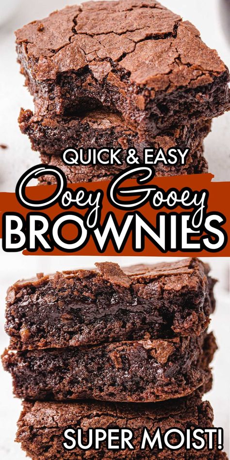 Gooie Chocolate Brownies, Brownie Recipes No Chocolate Chips, Ooy Gooy Brownies, Egg White Brownies, Gooey Fudge Brownies, Ooey Gooey Brownies, Gooey Brownie Recipes, Chewy Brownie Recipes, Moist Brownie Recipe