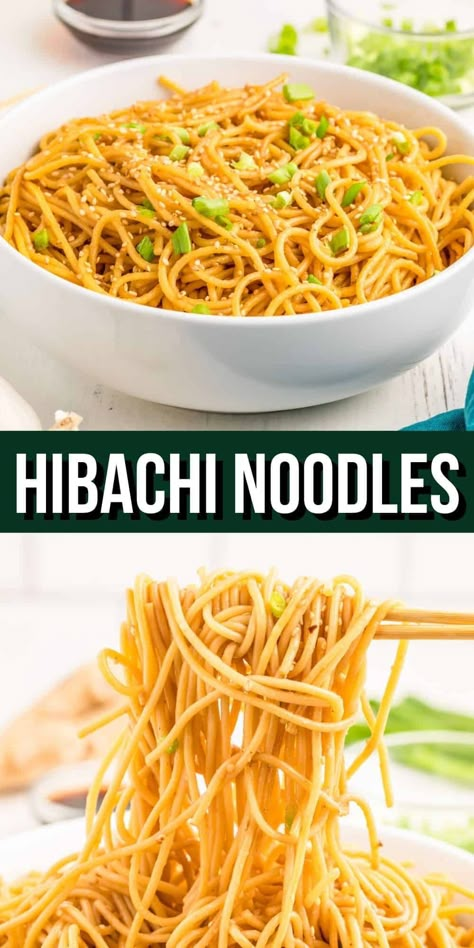 Want to make one of your favorite takeout recipes at home? These Hibachi Noodles are super simple and serves a crowd! Hibachi Chicken And Noodles Recipe, Hibachi Recipes Noodles, Easy Hibachi Noodles, Easy At Home Hibachi, Homemade Chinese Noodles, Simple Noodle Recipes, Hibachi Noodles 12 Tomatoes, Easy Hibachi, Homemade Hibachi