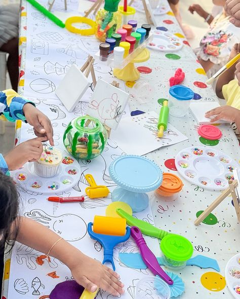 "Paint & Play and Taste the Rainbows" birthday bash was a total masterpiece, bringing together fun, fantastic, and artistic vibes for a truly memorable celebration! 🎨🌈 Paint & Play table setup: @cuddles.and.candles Cupcakes: @thesoftpeaks #kidspartydecor #colorfulcreations #creativecelebrations #partyplannerextraordinaire #eventstylist #magicalmoments #partyinspo #cuddlesandcandlesevents #instamoment #instamaldives #cakemv #decor #party Kids Party Table, Kids Party Tables, Birthday Craft, Kids Party Crafts, Sand Candles, Birthday Crafts, Play Table, Space Party, Taste The Rainbow