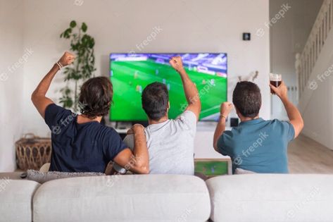 Premium Photo | Group of friends watching a game on tv celebrating the victory of their team Free Full Episodes, Series Online Free, Goal Celebration, Tv Series To Watch, Tv Sport, Tv Series Online, Streaming Sites, Photo Grouping, Group Games