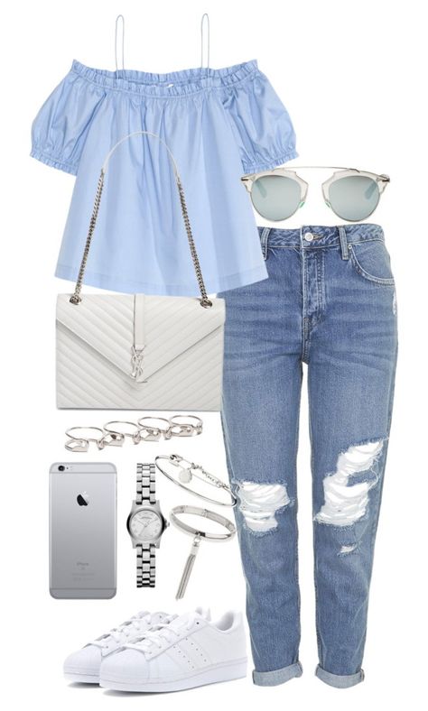 Untitled #2108 by ritavalente on Polyvore featuring polyvore, fashion, style, H&M, Topshop, adidas, Yves Saint Laurent, Marc by Marc Jacobs, Maison Margiela, Dorothy Perkins, Christian Dior and clothing Clothes Combinations, Summer 19, Mode Casual, Destroyed Jeans, Outfit Trends, Swag Outfits, Lookbook Outfits, Teen Fashion Outfits, Looks Vintage