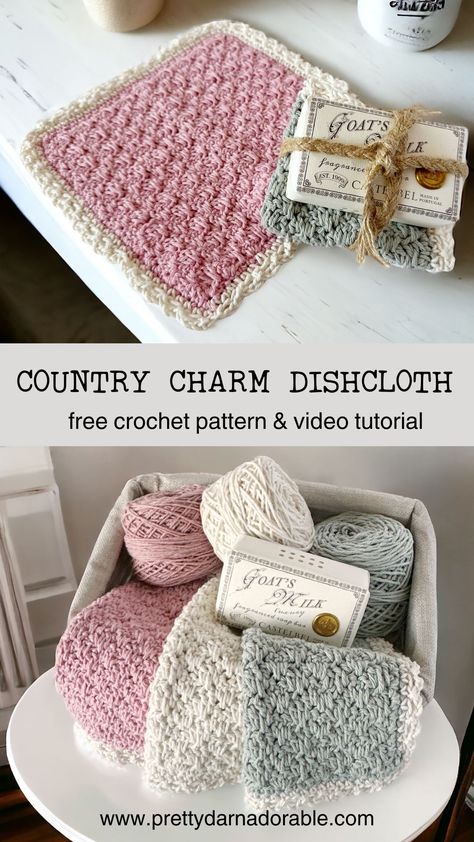 Bring handmade elegance to your kitchen with my Country Charm Crochet Dishcloth! Discover how easy this is with my free pattern and detailed video tutorial. Crafted from premium cotton, this dishcloth adds a touch of rustic beauty to your home. PIN NOW and Start creating your own handmade masterpiece now! Country Crochet Patterns, Spring Cotton Crochet Patterns, Crocheting Cardigan, Easy Crochet Dishcloth, Amanda Crochets, Crochet Country, Craft Stand, Crochet Washcloth Free Pattern, Crochet Dishcloth Pattern