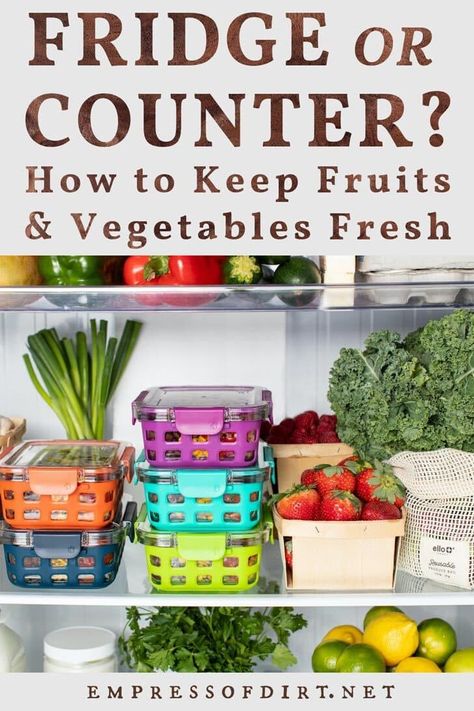 Should I store this in the fridge or counter? Grab the fruit and veggie storage chart for long-lasting freshness. Storing Produce, Culinary Tips, Best Storage Containers, Frugal Cooking, Produce Storage, Storing Fruit, Storing Vegetables, Fruit And Vegetable Storage, Vegetable Storage