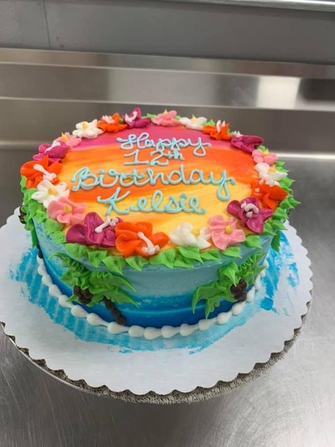 Tropical Bday Cake, Hawaii Themed Cake, Aloha Cake Ideas, Hawaii Birthday Cake Ideas, Aloha Birthday Cake, Hawaiian Birthday Cake Simple, Elegant Hawaiian Cake, Hawaiian Sunset Cake, Hawaiian Cakes