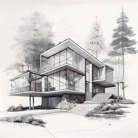 Dream House Drawing Sketch, Arquitectura Wallpaper, Dream House Drawing, House Design Drawing, Architecture Sketches, Architecture Drawing Plan, Perspective Drawing Architecture, Building Drawing, House Sketch