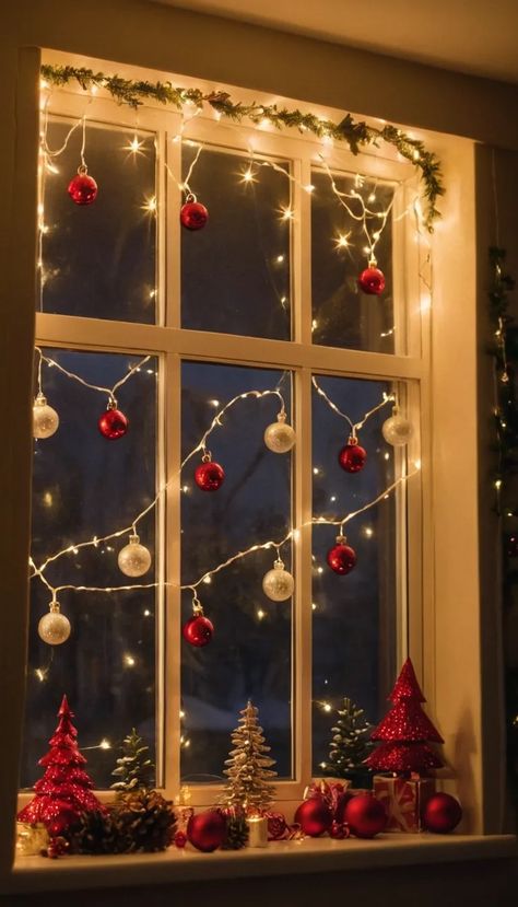 christmas decoration for windows One Bedroom Apartment Christmas Decor, Simple Christmas Decorations Living Room Cozy, New Years Apartment Decor, Christmas Decor Apartment Ideas, Christmas Lights Interior Decor, Cozy Outdoor Christmas Decor, Interior Christmas Decor Ideas Apartment, Christmas Aesthetic Decor Ideas, Simple Apartment Christmas Decor