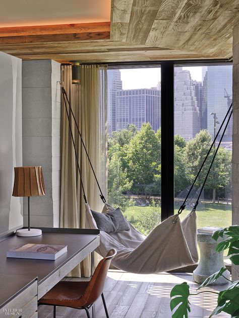 1 Hotel Brooklyn Bridge, Hammock In Bedroom, Handcrafted Bed, Couple Room, 1 Hotel, Hanging Hammock Chair, Bedding Inspiration, Sopot, Interior Design Magazine