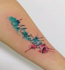 Watercolor Name Tattoo, Unity Tattoo, Watercolor Name, Ankle Tattoo Ideas, Indian Feather Tattoos, Handwriting Tattoos, Dog Memorial Tattoos, Ankle Tattoos, Tattoos With Kids Names