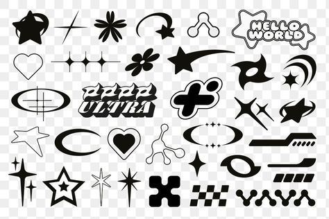 Y2k Shapes Png, Y2k Aesthetic Icons, Y2k Shapes, Aesthetic Shapes, Yk2 Aesthetic, Y2k Stars, Y2k Png, Aesthetic Note, Logo Reference