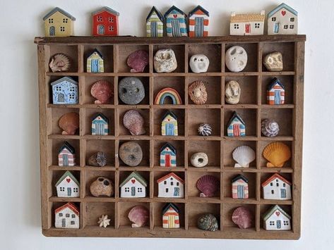 Printer Tray, Colour Stripes, Pottery Display, Tea Display, Mini Houses, Handmade Ceramics Pottery, Printers Tray, Clay Houses, Painted Hearts