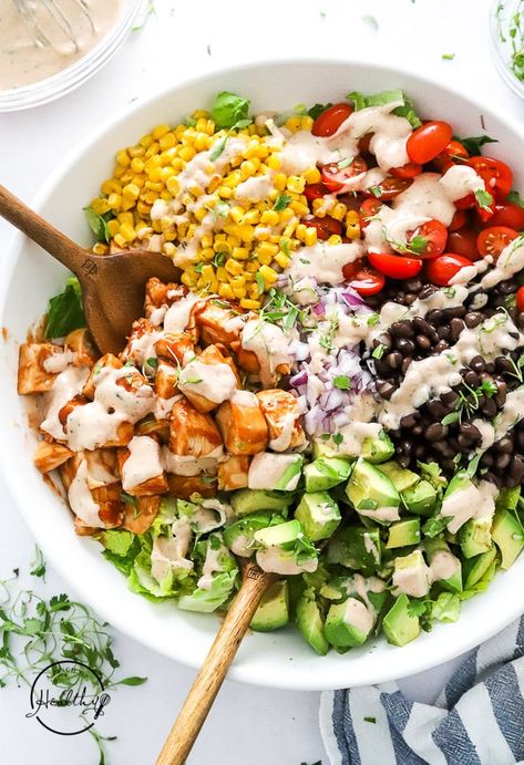 Bbq Ranch Chicken Bowl, Bbq Chicken Salad Healthy, Bbq Chicken Salad Dressing, Bbq Chicken Meal Prep, Chicken Dinner Salad, Bbq Chopped Salad, Bbq Chicken Salad Sandwich, Salads For Bbq, Bbq Chicken Bowl